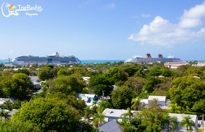 View from Key West Lighthouse of Cruise Ships in the distance.