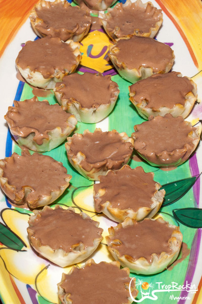 Chocolate Pudding Shots made with Vodka and Kahlua in Fillo dough cups
