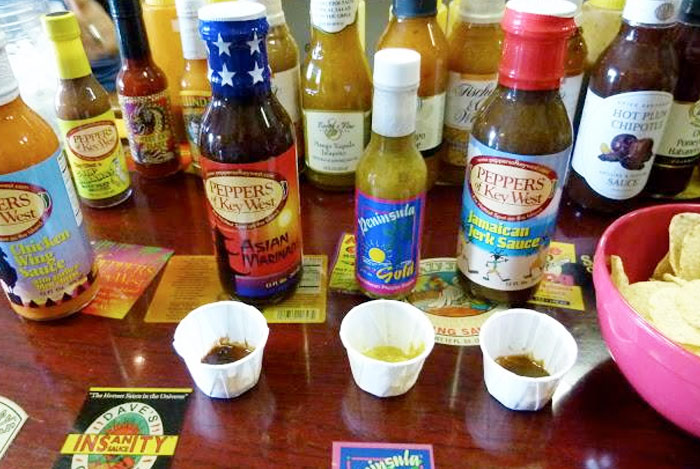 Peppers of Key West hot sauce samples
