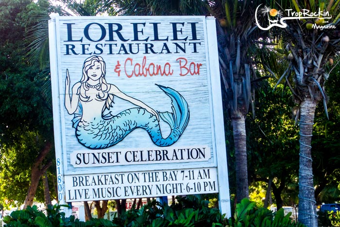 Lorelei restaurant sign with painted mermaid.