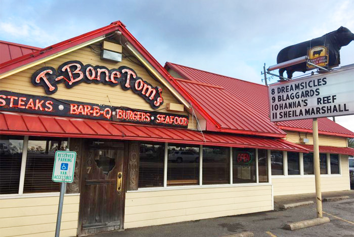 T-Bone Tom's front of restaurant.