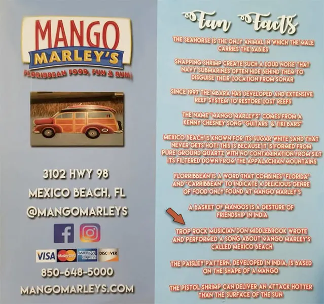 Mango Marley's Menu Don Middlebrook