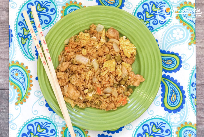 Chicken Fried Rice on Plate with Chopsticks