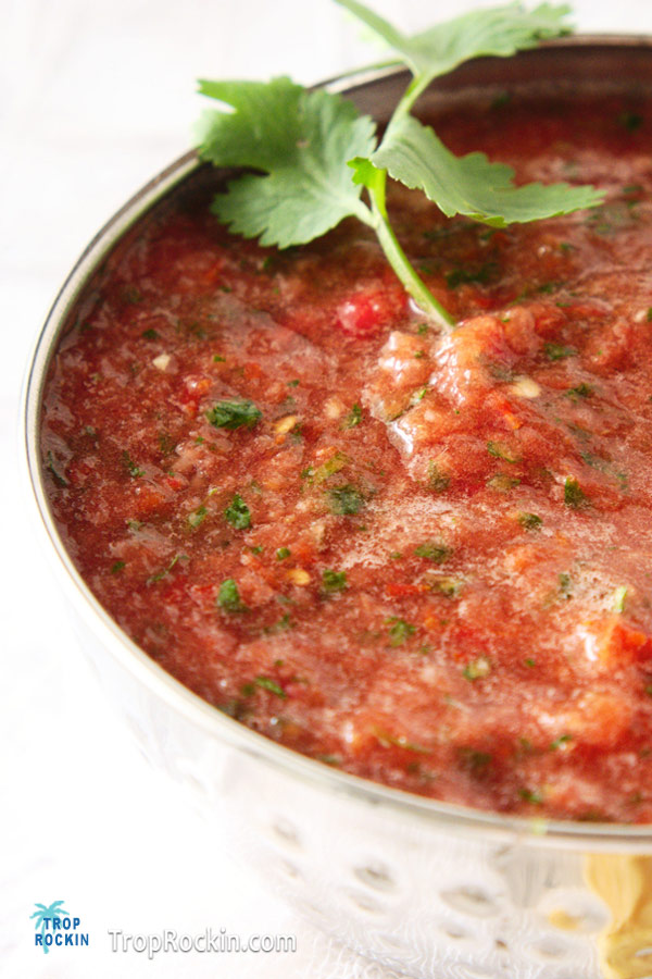 Close up bowl of homemade salsa.