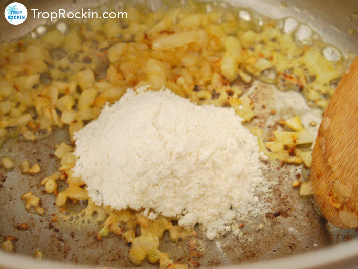 Adding flour to instant pot.