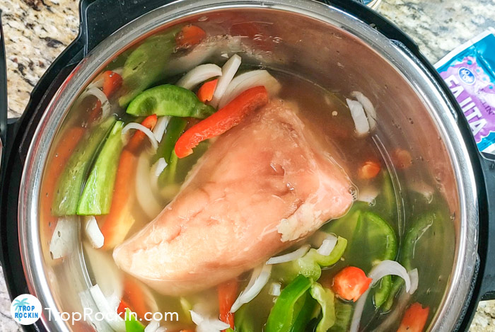 Frozen chicken breast added to the instant pot.