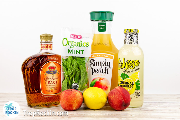 Crown Peach Lemonade ingredients on counter.