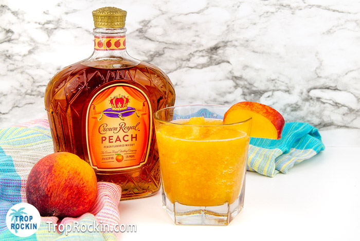 Bottel of Peach Crown and a Peach Crown Royal Frozen Drinks