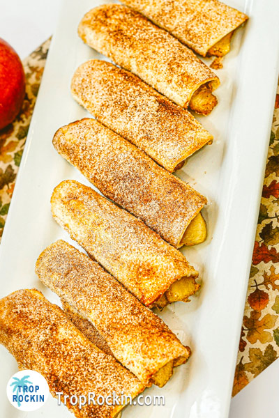 Air Fryer Apple Pie Roll Ups on serving tray.