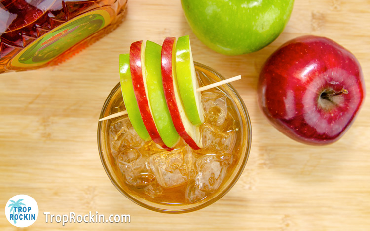 Top view of this Apple Crown and Sprite drink showcasing the apple slices for garnish.