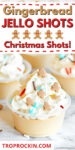 Gingerbread jello shots with title on top for pinning to pinterest.