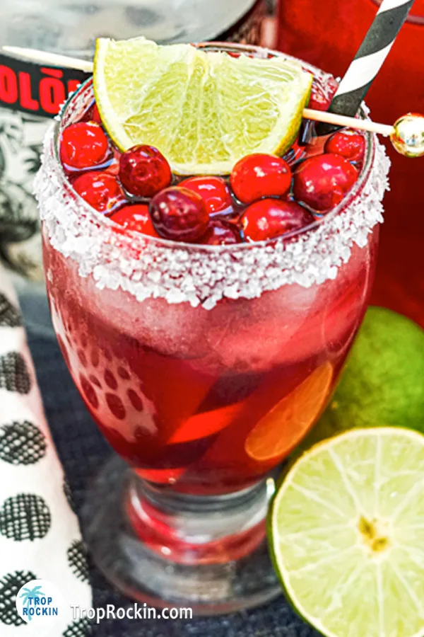 Up close view of this tequila cranberry cocktail.