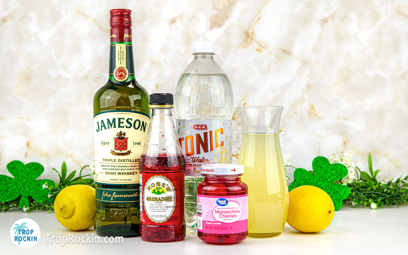 Irish Lemonade Ingredients on counter top.