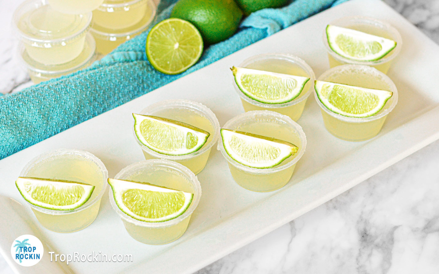 Margarita Tequila Jello Shots on a serving tray.