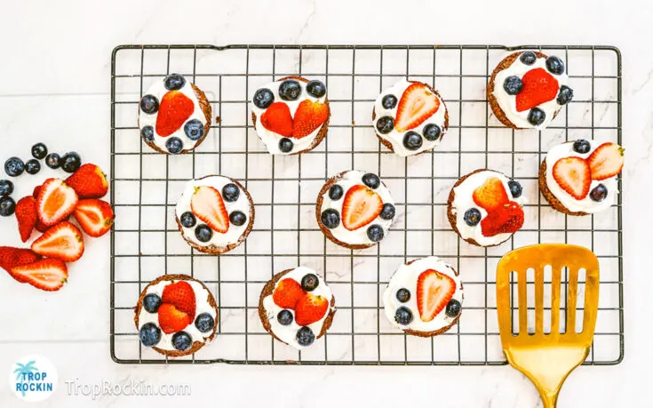 4th of July desserts: Brownie Bites topped with whipped cream, fresh blueberries and strawberries.