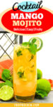Mango Mojito with text overlay with recipe title and the words "delicious, easy fruity".