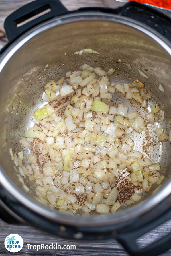 Sauteed onions and spices in the instant pot.