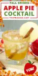 Apple Pie cocktail with text overlay with recipe name and graphics of fall leaves for a border around the photo for sharing to social media.