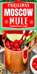 Christmas Moscow Mule drink with text overlay above with recipe title for sharing to social media.