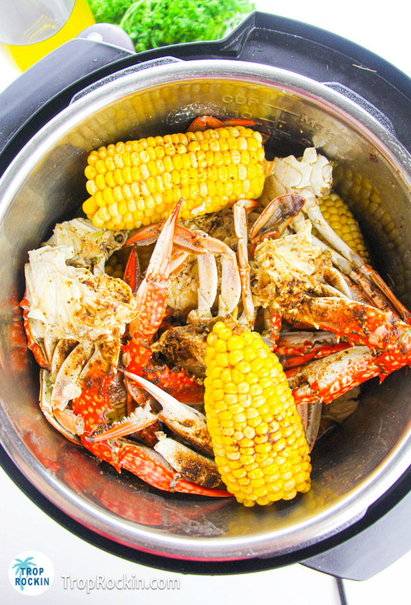 Crab boil completely cooked in the pressure cooker.