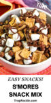 Smores snack mix in a white bowl.