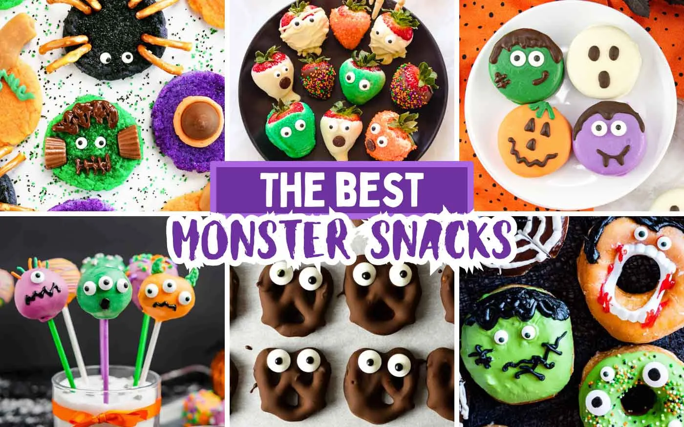 Collage of Halloween monster snacks with text overlay that says 