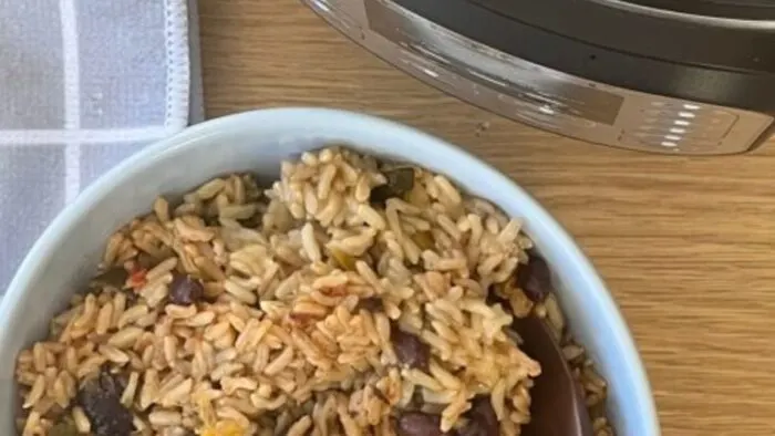 A bowl of beans and rice.
