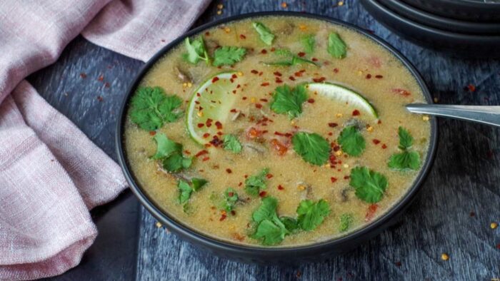 Thai chicken soup with a spoon.